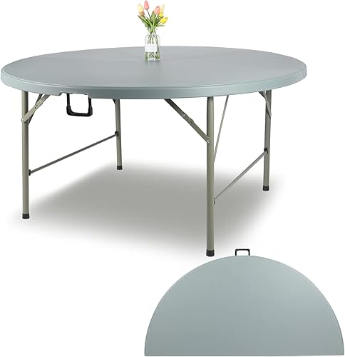 REDCAMP Mesa plegable redonda, mesa de plástico biplegable de 5 pies con asa para fiestas de eventos en interiores y exteriores, color gris