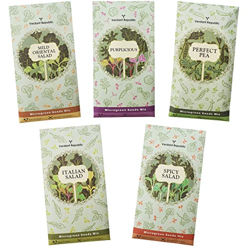 Verdant Republic Microgreens Salad Seeds Mix | Green Collection- 5 Seeds Mix Packs | High Germination & Easy to Sprout | Over 16 Vegetable & Herbs incl Pea Broccoli Red Cabbage