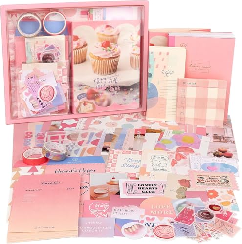 Image of VIBE VISTA Vintage Aesthetic Scrapbook Kit, 346 Pcs, A6 Grid Notebook, Washi, Envelopes, Scrapbook Papers, Folding Labels, Background Papers, Photo Frames, Calendar Stickers, Stickers (Sweetheart)