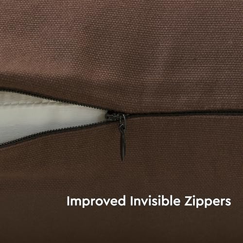 Image of Encasa XO Throw Pillow Covers 22x22 in Set of 2 Dark Taupe | No Inserts | Cotton Pillow Covers for Living Room, Bed, Sofa, Couch | Decorative Cushion Covers with Improved Zipper