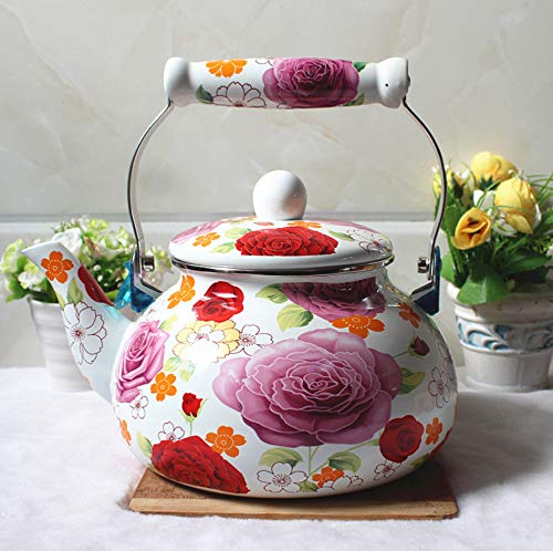 Emaille Kessel 2.4L Emaille Wasserkocher, Kühlwasser Teekanne, Induktionsherd, Gas Fired Universal Emaille Wasserkocher, 2.4L Cover