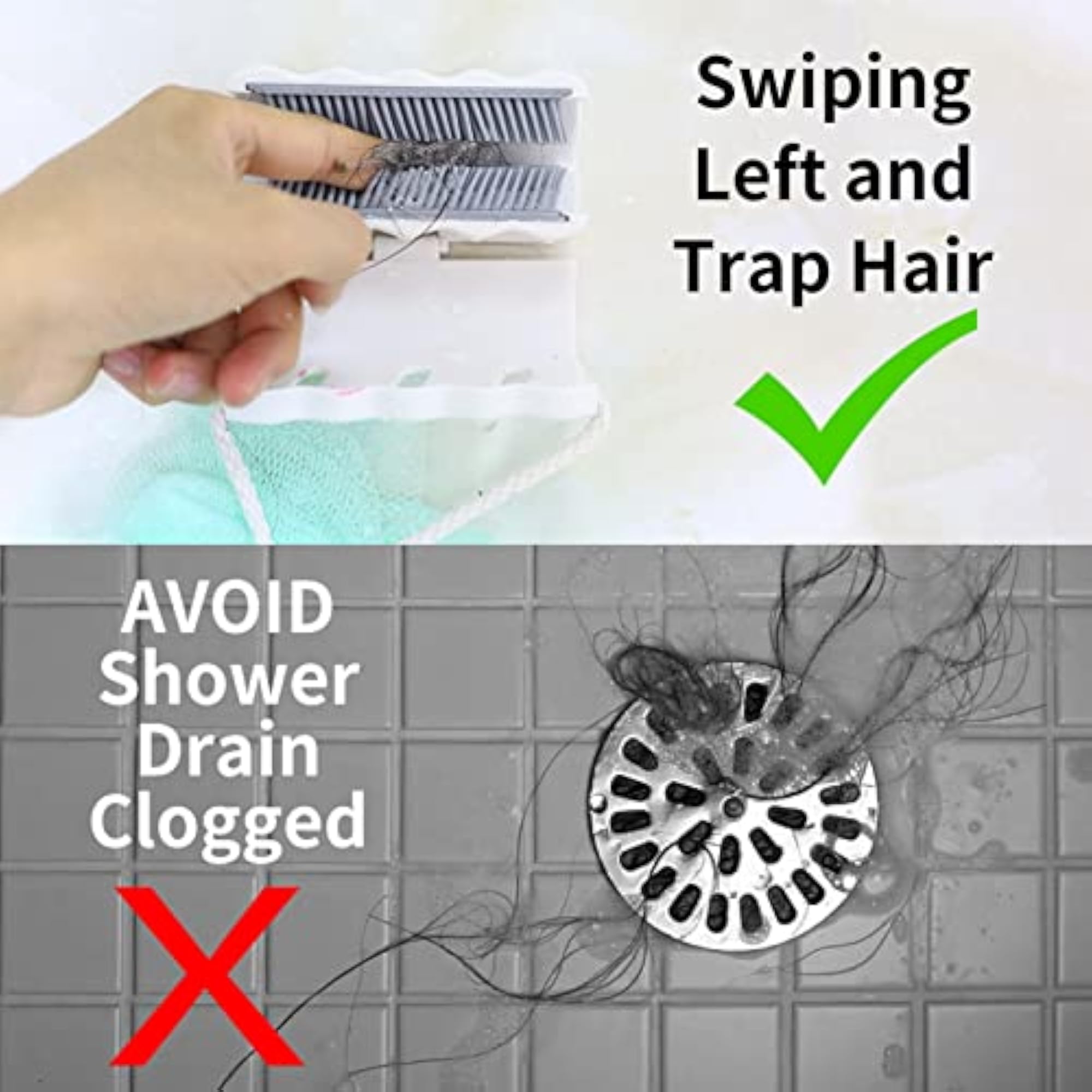 Shower Hair Stopper Adhesive Strips, Silicone Slider