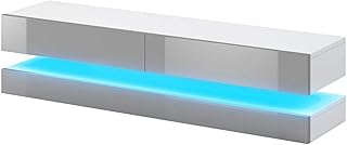 VIVALDI Mobile porta TV - FLY - 140 cm - Bianco Opaco / Grigio Lucido con illuminazione a LED blu - Stile Design