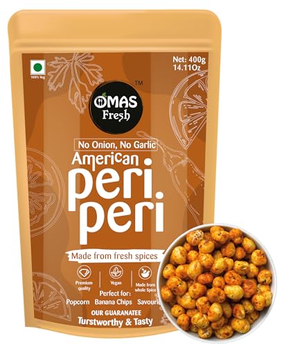 Omas Fresh No Onion On Garlic American Peri Peri Masala (Jain) for Pop-Corn, Makhana, Noodles, Sabji, Fried Rice | No Additives & Preservatives | 400g Big Saver Pack