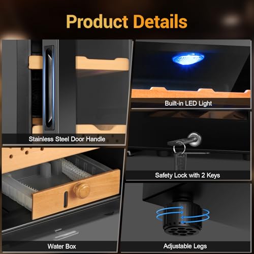 Image of 70L Electric Humidor - Large Capacity 400 Count Electric Humidor Cooler | Smart Temperature & Humidity Control | Spanish Cedar Wood Shelves, Digital LED Screen & Safety Lock | Christmas Gift for Men