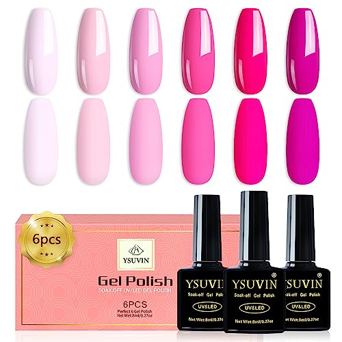 YSUVIN UV Nagellack Rosa, 6 Stück Pink Pastell Gel Nagellack Soak-Off UV Gellack für Anfänger DIY Nail Art Maniküre Salon, Langlebig, 8ML