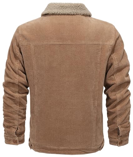 HOW'ON Men's Corduroy Jacket Sherpa Lined Warm Jackets Fur Collar Casual Coats2