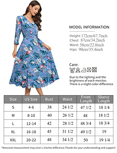 M.nollby Maxi Dress For Women 2023 3/4 Sleeve Beach Party Dress V Neck Casual Loose Floral Print Long Dresses #TOP2