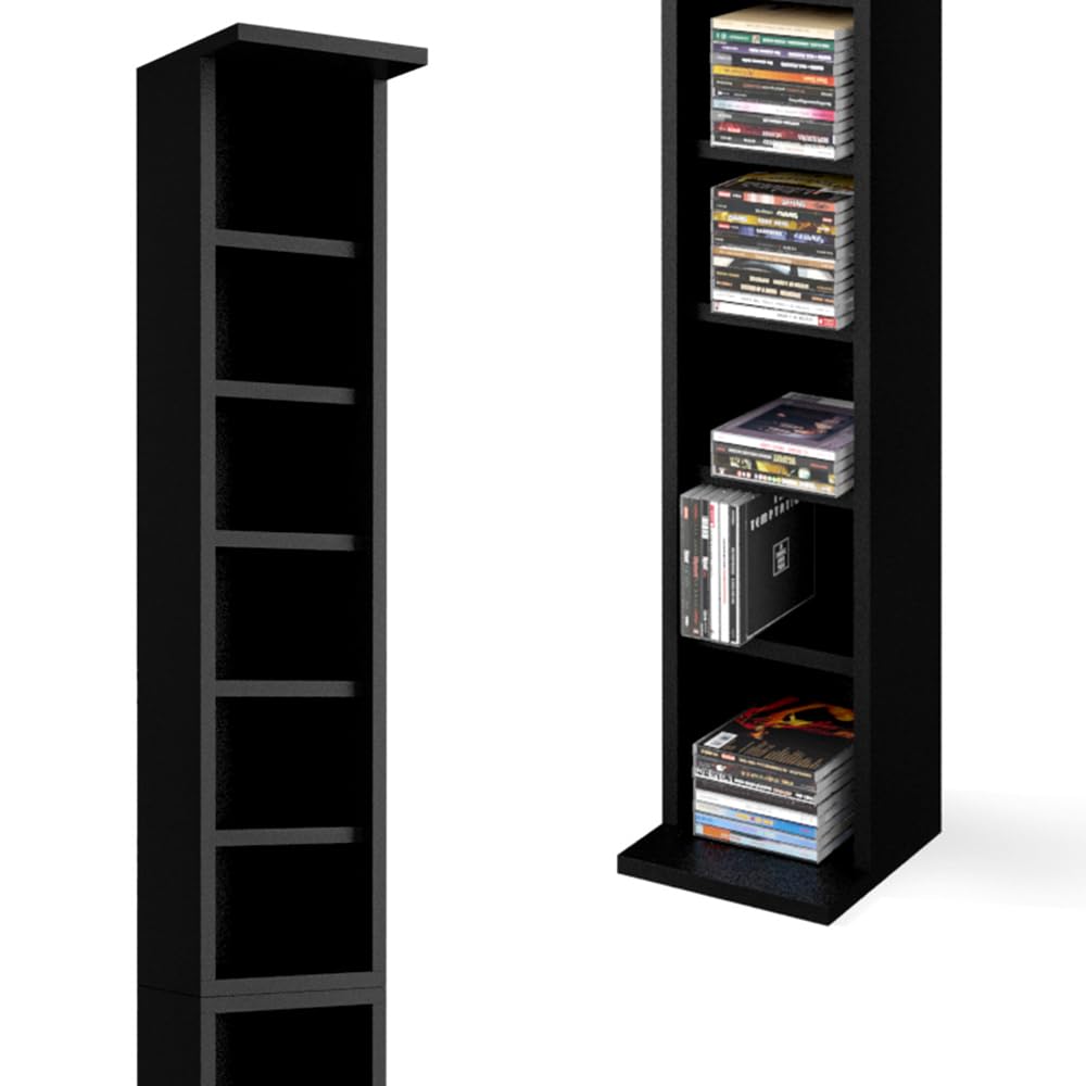 Vicco Estante para CDs, Negro, 21 x 183.6 cm Alto, con estantes Ajustables en Altura para un Almacenamiento Flexible de Medios