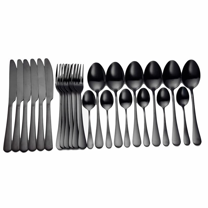 Ensemble de couverts en argenterie, ensemble vaisselle 24 pièces table Cuillère Fourchette Couteau acier inoxydable Vaisselle cuisine, Or