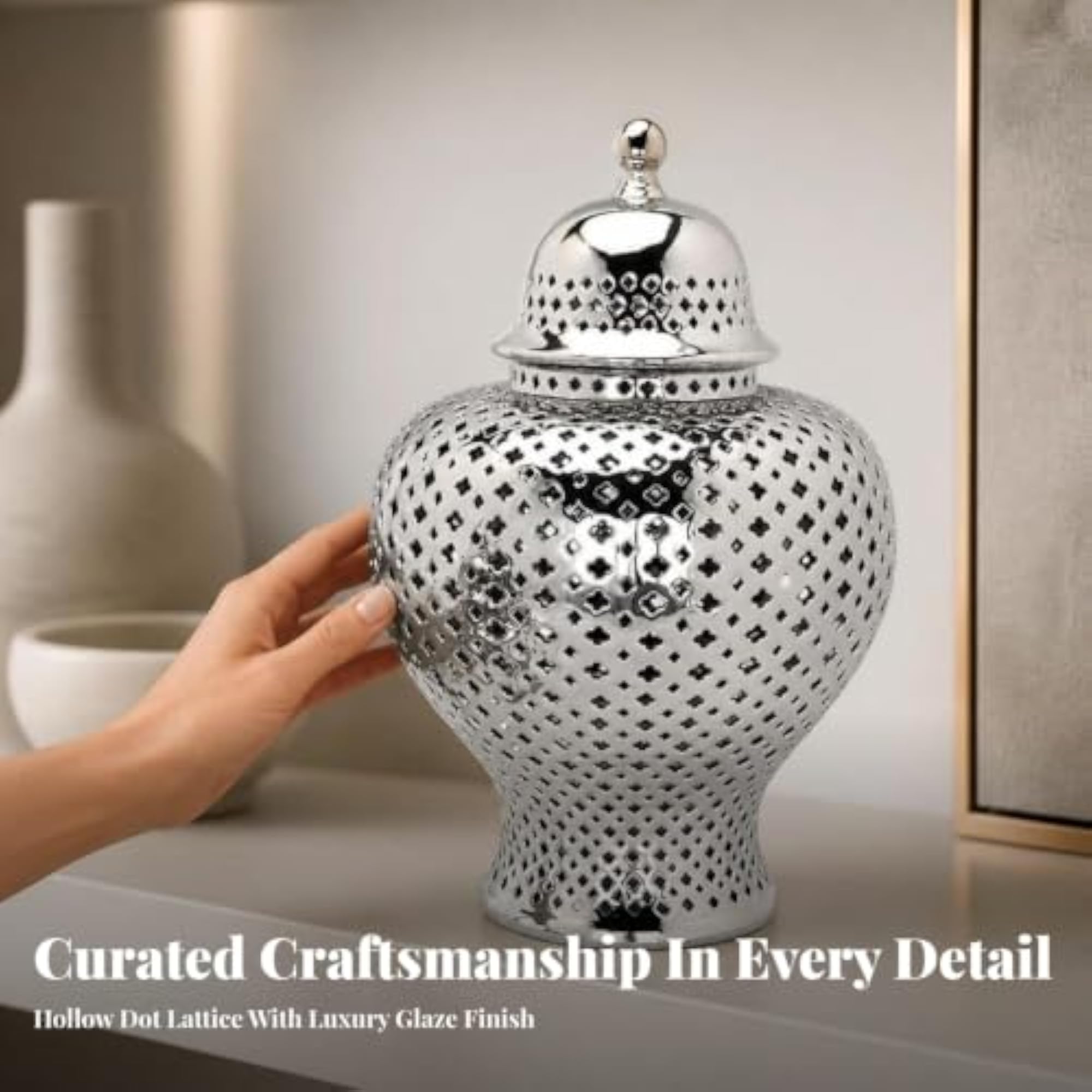 Lidded Pierced Lattice Jar, Elegant Decorative Container