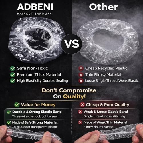 Image of Adbeni Waterproof Disposable Hair Cap + Ear Cap for Women & Men, Clear Plastic Spa, Salon, Food Handling, Hotel, Travel & Dyeing High Quality Bath Shower Protection Hat for Bathroom, Beauty Treatments