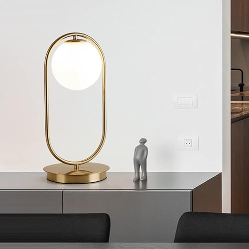 Miniatura 2 de Globo lámpara de mesa dorada lámpara de mesa moderna de mediados de siglo lámpara de mesa de cristal blanco lámpara de mesa pequeña lámpara de mesa