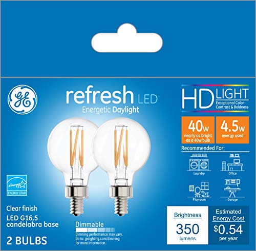 Ge Refresh Led Light Bulbs, 40 Watt Eqv, Daylight Hd Light, G16.5 Globe Bulbs, Small Base (2 Pack) #TOP17