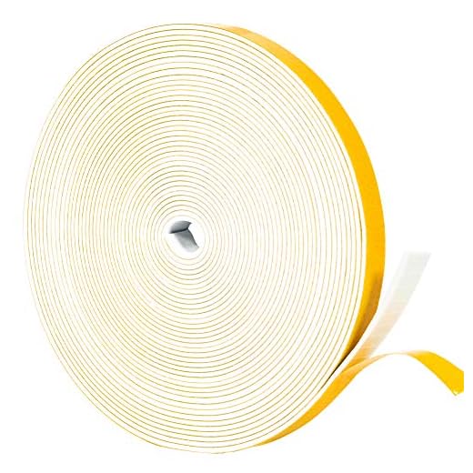 Fita de espuma de alta densidade branca Yotache para desgaste climático 1/16 polegada de espessura x (0,50) 1/2 polegada de largura para isolamento de porta, à prova de som, chocalho, total de 90 metros de comprimento