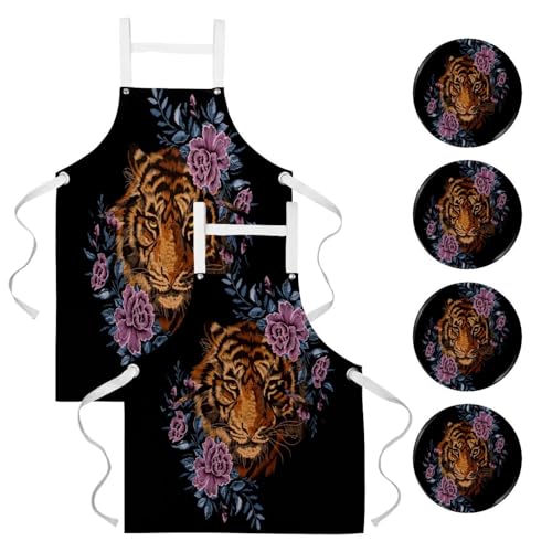 Tablier de cuisine tête de tigre multicolore idéal pour pâtisserie et restaurant