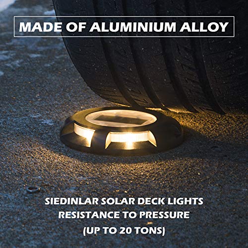 Siedinlar Solar Deck Lights Outdoor 2 Modes LED Driveway Markers for Dock Step Pathway Walkway Stair Garden Ground Road Yard Black 4 Pack (Cool White/Warm White)