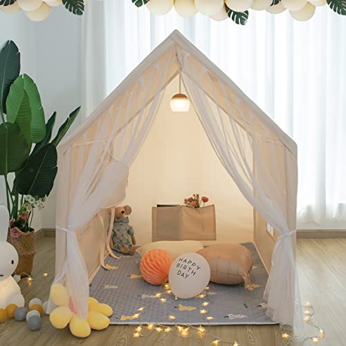 Treebud Play Tent With Padded Mat, Pennant Banners, Fairy Lights - Kids Playhouse With Large Space For Indoor And Outdoor, Large Play House Toys For Toddler, Boys And Girls (Cream) #TOP5