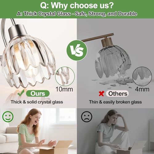 Image of 3-Light Bathroom Light Fixtures, 20 inch Vanity Light Over Mirror with Ribbed Clear Tulip Glass Shades, Brushed Nickel Wall Lights for Bathroom, Bedroom, Living Room, Hallway (Bulb Not Included)