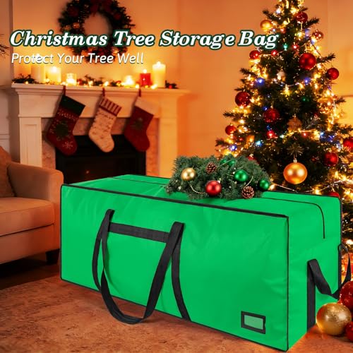 Image of 9 ft Christmas Tree Storage Bag, Heavy Duty Christmas Tree Bag with Reinforced Handles and Dual Zippers Wide Opening, Large Capacity fits for Artificial Christmas Tree (Green, 9ft)