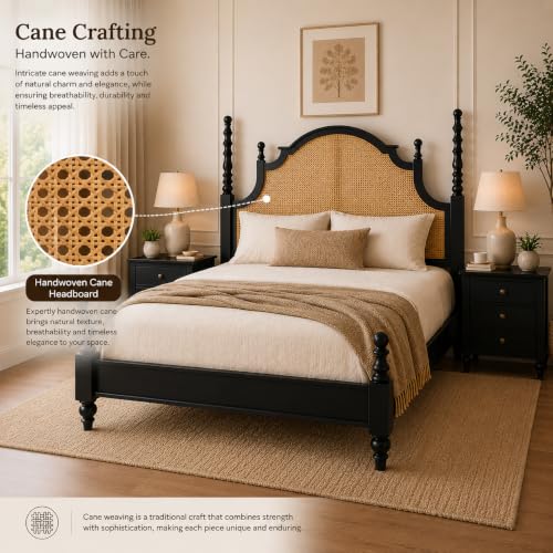 Image of Solid Sheesham Wood Poster King Size Poster Honeymoon Bed Without Storage with Designer Piller and Cane Crafting