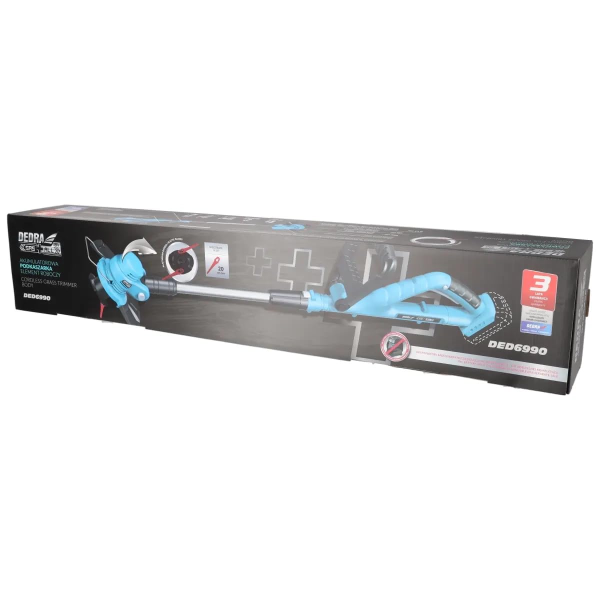 Akku-Rasentrimmer 18V, DEDRA ideal für präzises Trimmen im Garten 9000 U/Min, Schnittbreite ø 240 mm, Ergonomisches Leichtgewicht 1,6kg, im Karton ohne Akku, Ergonomisches und Leichtgewicht