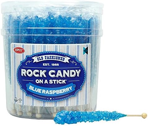 Extra Large Rock Candy Sticks: 36 Blue Raspberry Lollipop - Individually Wrapped Blue Crystal Rock Candy Sticks - Espeez Candy for Candy Buffet, Birthdays, Weddings, Receptions, Bridal and Baby Shower