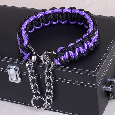 Obroża dla psa kolorowa obroża dla psa duży pies owczarek spacer pies łańcuszek regulowany zwierzę domowe dla średnich i dużych psów 2 szt. fioletowy czarny L 40 do 50 cm