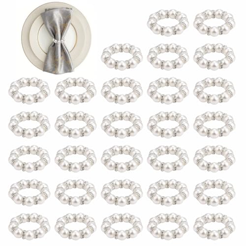 30 Pièces Ronds de Serviette Argenté,Perle Rond de Serviettede Table,Rond Serviette Noel Convient pour Les Réunions de Famille, Noël, Les Banquets de...