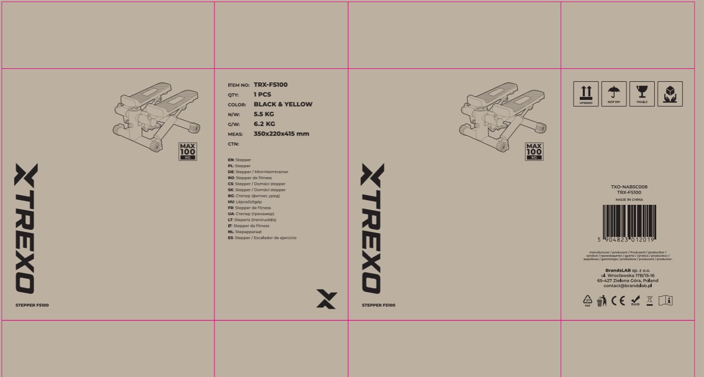 TREXO Stepper pour l'Entraînement à Domicile Fitness Cardio Hauteur des Pédales et Résistance Réglables Affichage Facile à Lire Câbles Robustes Capacité de Charge Jusqu'à 100 kg Noir/Jaune TRX-FS100