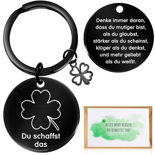 Du Schaffst Das Glücksbringer Schlüsselanhänger, 2024 Abitur Geschenke Einschulung Schultüte Mädchen Geschenk, Prüfung Positive Mutmacher Genesungs Geschenk für Männer, Kinder,Schüler - Schwarz