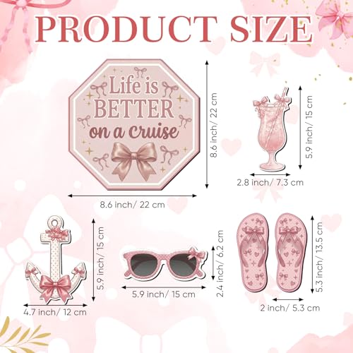 Image of Kanayu 6 Pcs Pink Bow Cruise Door Decorations Magnetic Large Ship Decorations Magnets Anchor Cruise Decor Car Fridge Magnet Decal for Carnival Stateroom Door