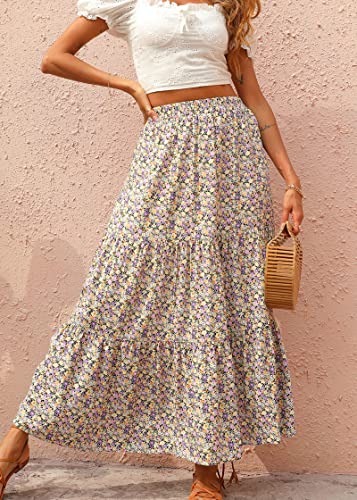 Image of KIRUNDO Maxi Skirts for Women Summer Boho Floral Long Skirt | High Waist Tiered Flowy Skirt, 2026 Spring Fall Fashion, Casual Teacher Outfits, Beach Vacation Clothes, Cruise Resort Wear