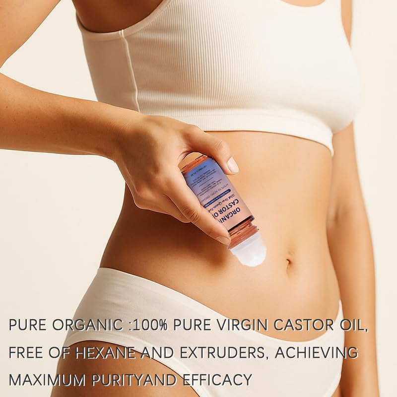 Castor Oil Rose Quartz Roller Ball, Cold Pressed Castor Oil Roll On 099
