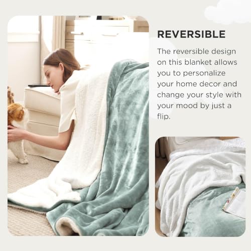 Image of Bedsure GentleSoft Sherpa Fleece Cal King Blankets for Bed, Non-Heated, Thick and Warm Oversized Throw for Women and Men, Soft Fuzzy Plush Large Blanket for Winter, Sage Green, 112x98 Inches