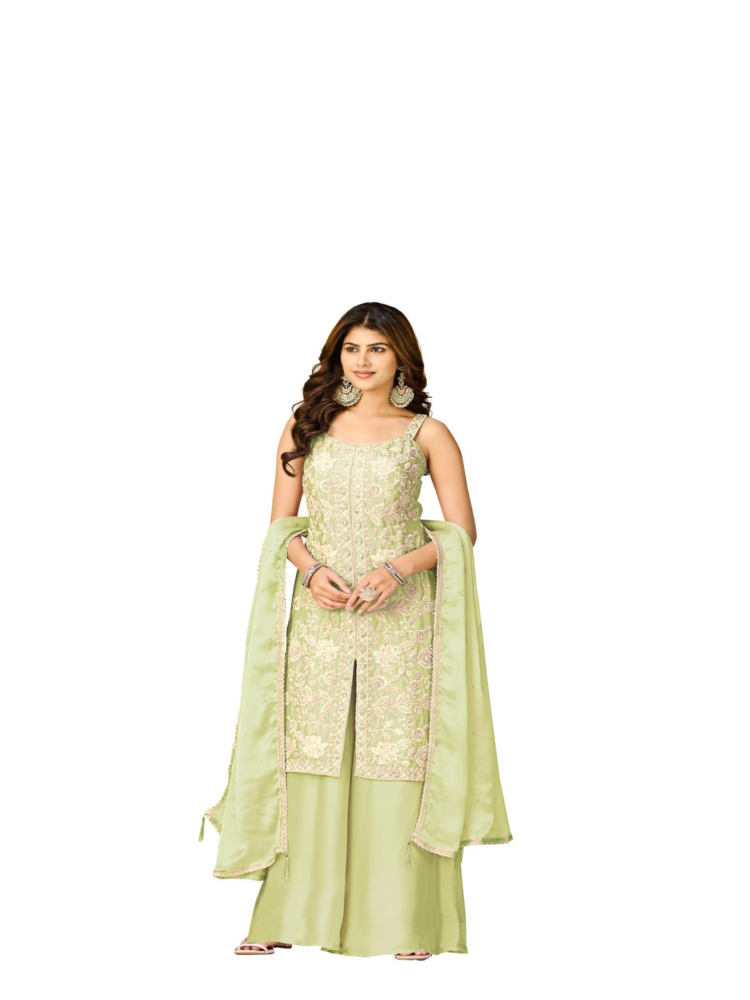 chinon silk womens sharara suit set with embroidery and hand work with dupatta-image-1