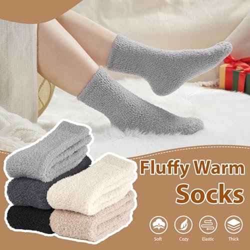 Image of floconssy Fuzzy Socks for Women Gifts, Fluffy Cozy Plush Soft Slipper Socks for Fall Winter Christmas Warm Home 5 /6 Pairs