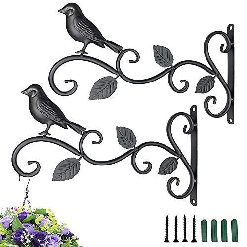 ZONADAH Pack of 2 Bird Décor Multi-function 30cm Metal Wall Mount Holder Hanger Hooks for Plant Flower Basket Lights Birdcage Lanterns Wind Chimes Decoration Garden Balcony Indoor or Outdoor Black - Image 3