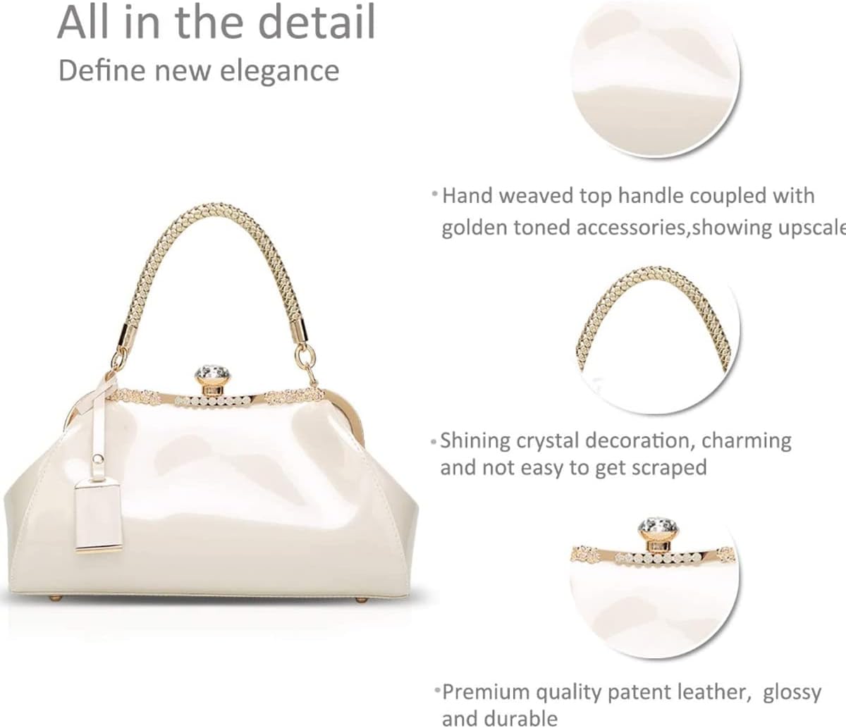 Glossy Patent Leather Handbag for Women Top Handle Tote Bag Evening Shoulder Bag Wedding Satchel Retro Purse