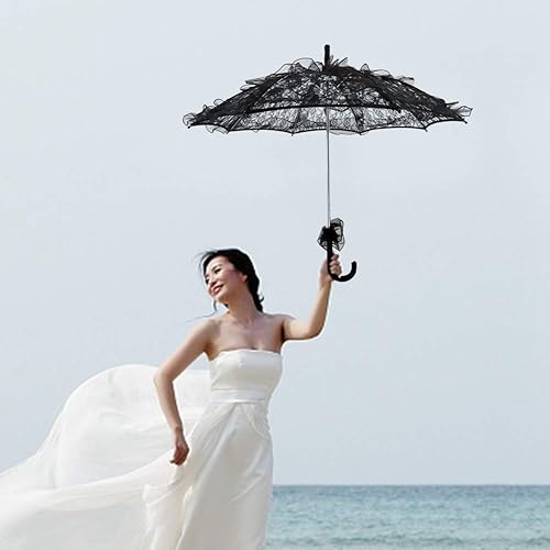 Miniatura 3 de A sixx Sombrilla de encaje, sombrilla de algodón de encaje nupcial para bodas, fiestas, baile, fotografía, paraguas de encaje, paraguas de boda para