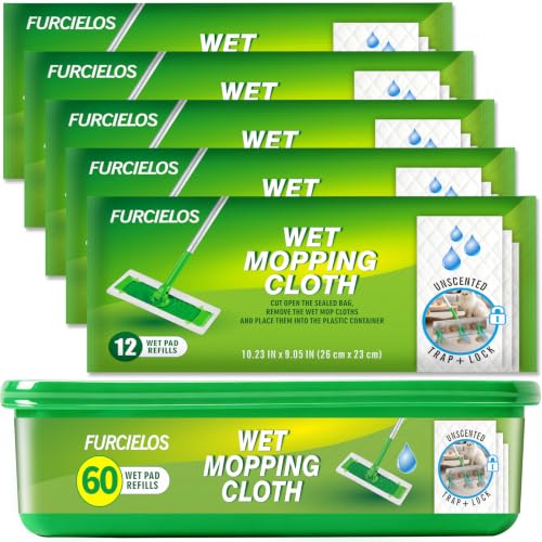 Image of 60 Count Heavy Duty Wet Pad Refills Fits Swiffer Sweeper & Clorox Mop | Disposable Wet Mopping Cloths, For Multi-Surface Floor Cleaning, Unscented