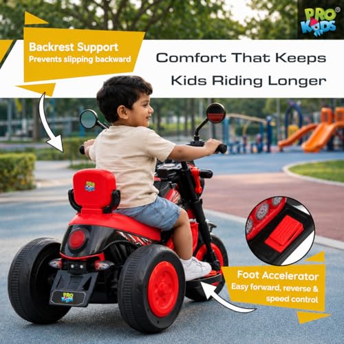 Image of PRO Kids S500 Rechargeable Electric Kids Bike with Bluetooth, USB, AUX, Music & LED | Ride-On Bike for Boys & Girls (1.5-4 Years) | 6V Battery Powered | Foot Accelerator