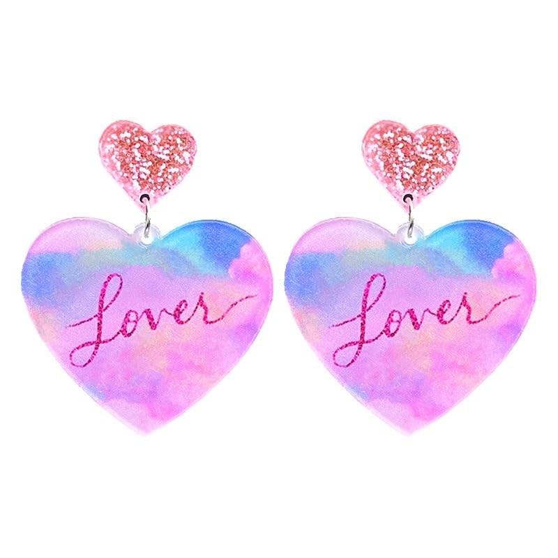 Pink Heart Earrings Love Earrings Concert Outfit Gifts for Women-shiny