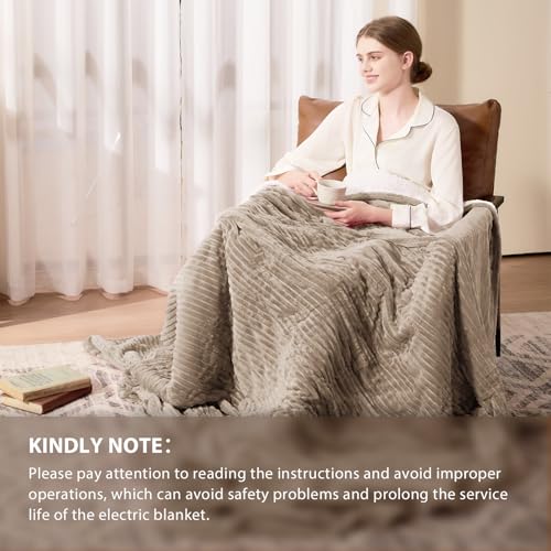 Image of Homemate Electric Heated Blanket King Size - 100 inchx90 inch Heating Blanket King Size Dual Control 1 /2 /4 /6 /8 Hours Auto-Off 10 Heat Level Over-Heat Protection Soft Flannel Sherpa ETL Certification