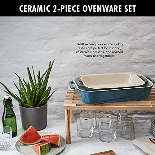 Staub Ceramics Rectangular Baking Dish Set, Casserole Dish, Baking Pans For Lasagna, Cake, 2-Piece, Rustic Turquoise #TOP5