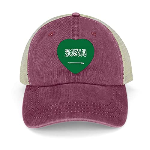 Funlucy Gorras de algodón de Arabia Saudita para primavera y verano, gorras de béisbol para hombres y mujeres, gorras de malla para deportes al aire libre, vino rojo Arabia Saudita, Talla única