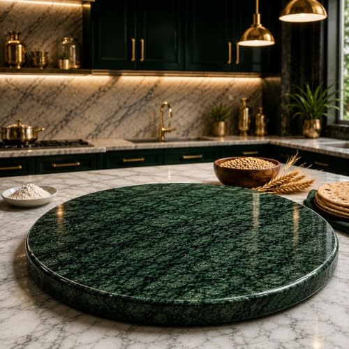 Image of Luxe Craft Green Marble Chakla | Heavy Stone Roti Maker Board | Handmade Chapati Rolling Board for Kitchen | Premium Marble Roti Chakla for Chapati, Puri, Paratha & Baking Dough (11 Inch Green)