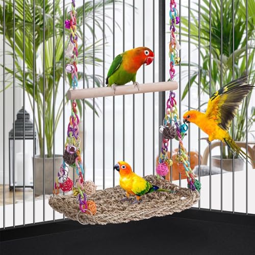 Balanço para Pássaros | Brinquedos para Pássaros Balanço Rede com Suporte de Poleiro,Brinquedos Para
