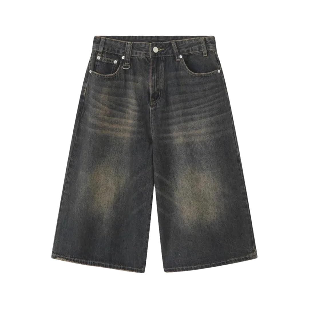 Damskie Harajuku Vintage estetyczne luźne sprane szerokie nogawki Punk Baggy Denim szorty, Niebieski retro, L