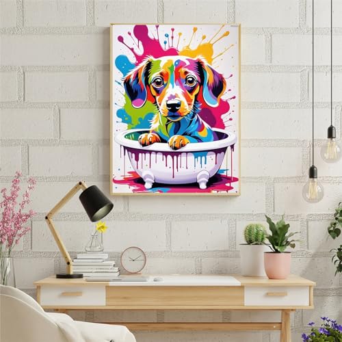 Christmas Cute Dachshund Dog in Bathtub Colorful Animals 5D Diamond Painting Kits for Adults Beginners, Diamond Dots for Home Decor for Craft Lovers 12x16 inch for New Year, Valentine's Day Gifts by IPISSOI - Used condition - Image 2
